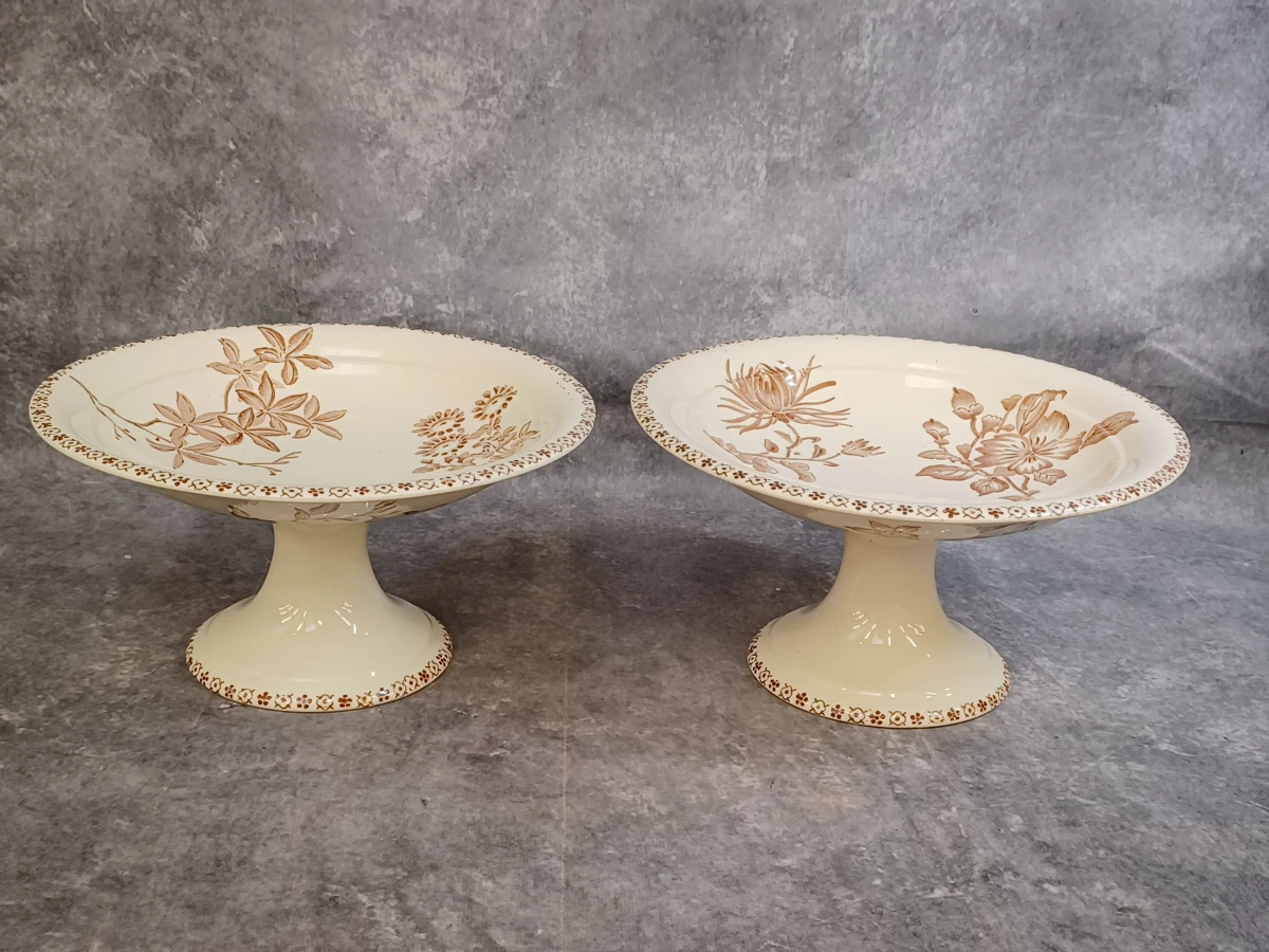 11 delig antiek Sarreguemines “Royat” servies met sepiabruin bloemendecor - foto 16
