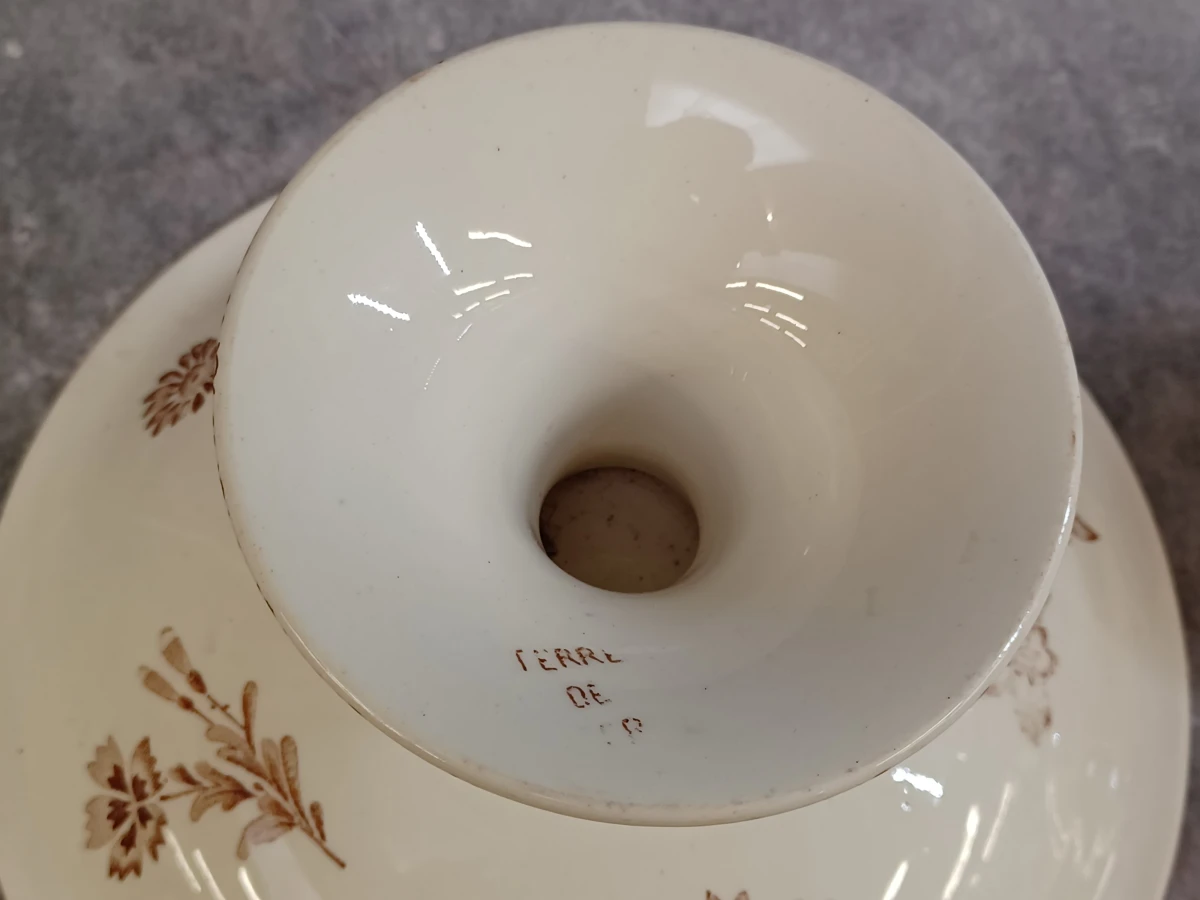 11 delig antiek Sarreguemines “Royat” servies met sepiabruin bloemendecor - foto 21