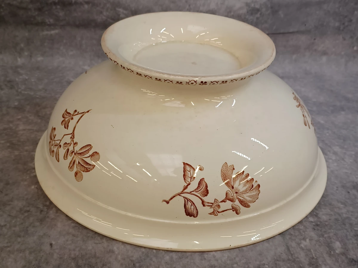 11 delig antiek Sarreguemines “Royat” servies met sepiabruin bloemendecor - foto 14