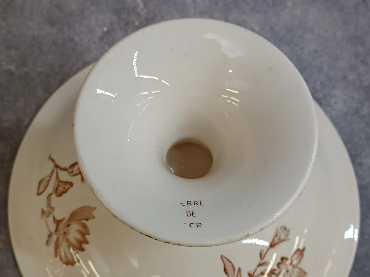 11 delig antiek Sarreguemines “Royat” servies met sepiabruin bloemendecor - foto 20