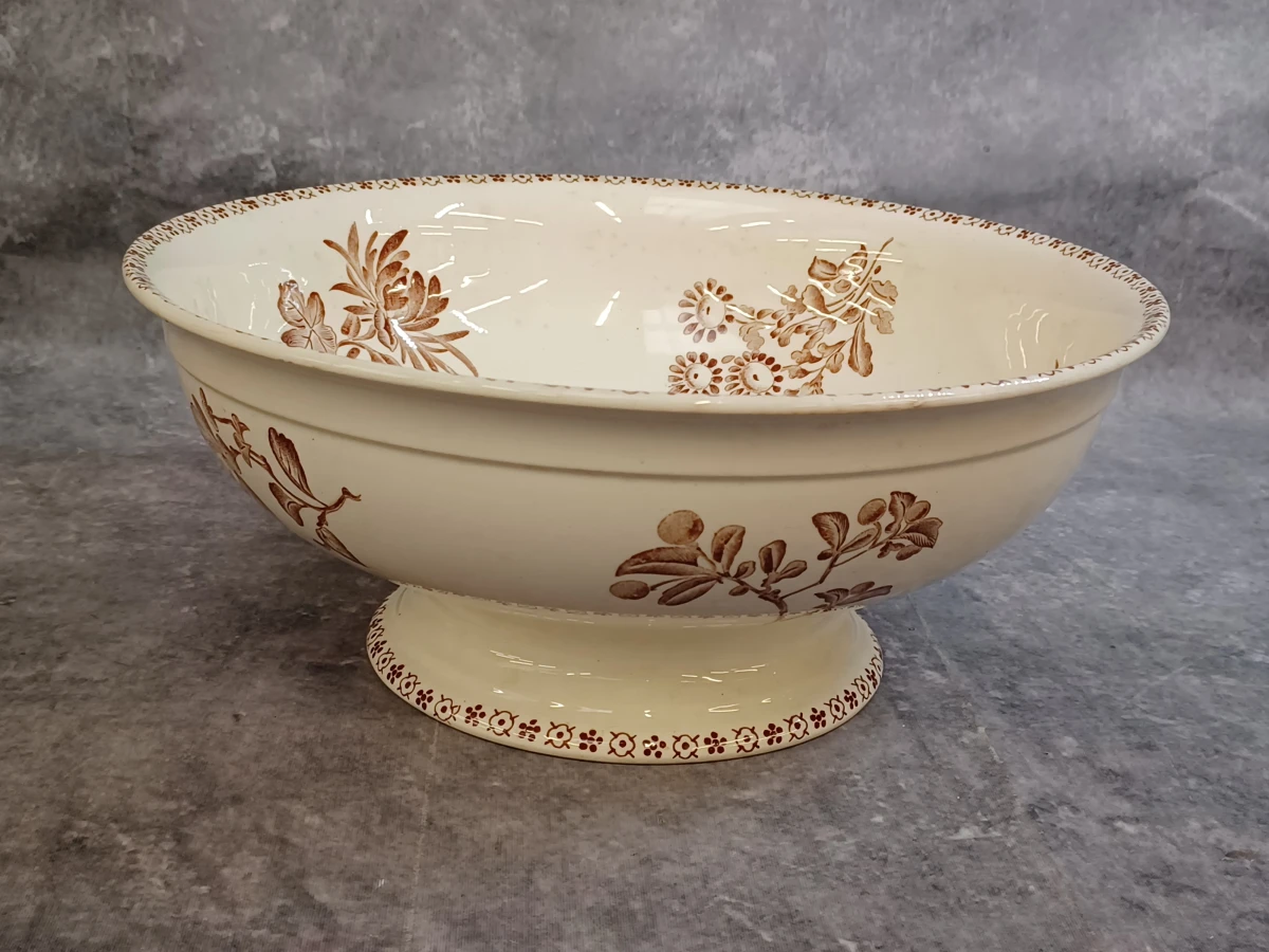11 delig antiek Sarreguemines “Royat” servies met sepiabruin bloemendecor - foto 12