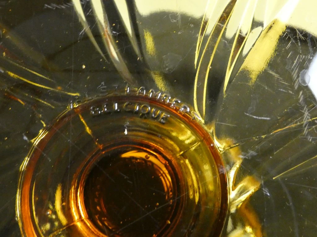 Amberkleurige glazen taartplateau op voet van Val Saint Lambert - foto 4