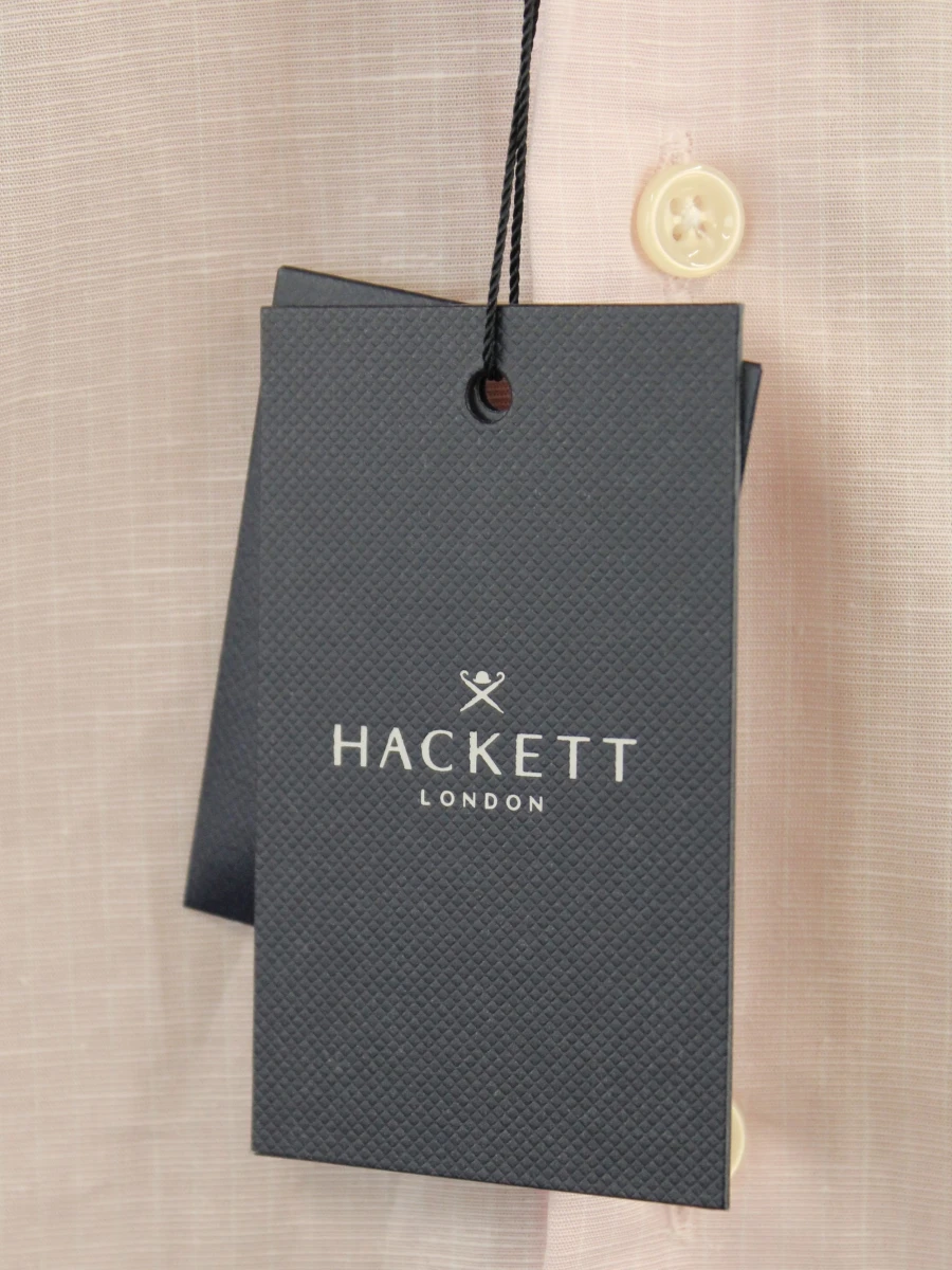 Hackett London Tailord fit herenhemd in zacht roze met katoen linnenblend (nieuw met prijskaartje) - foto 3