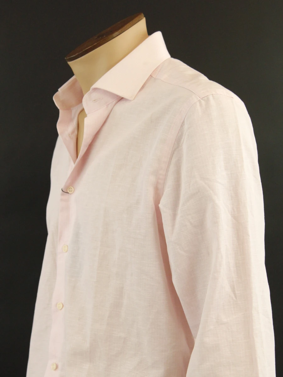 Hackett London Tailord fit herenhemd in zacht roze met katoen linnenblend (nieuw met prijskaartje) - foto 4