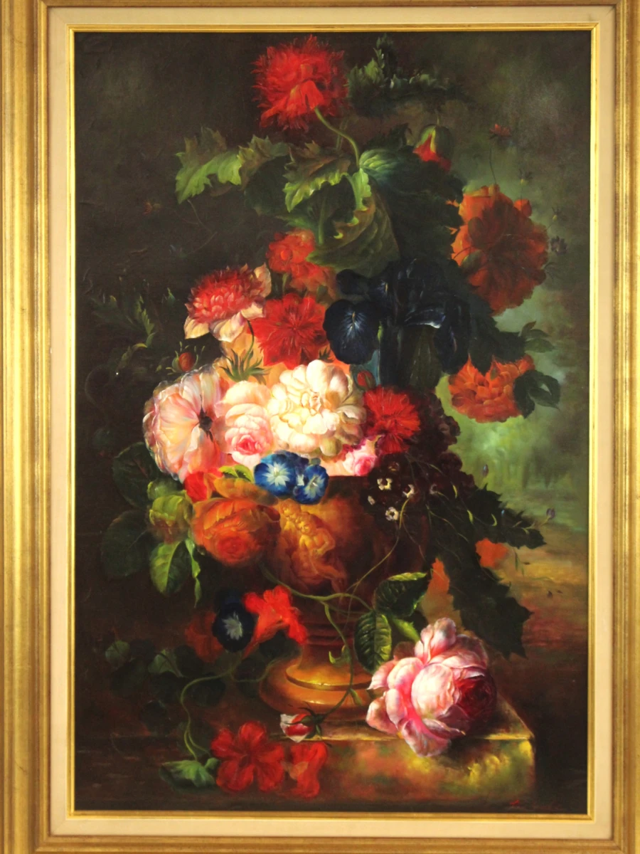 Kleurrijk handgeschilderd bloemstilleven - olie op doek - 90 x 60 cm - foto 2