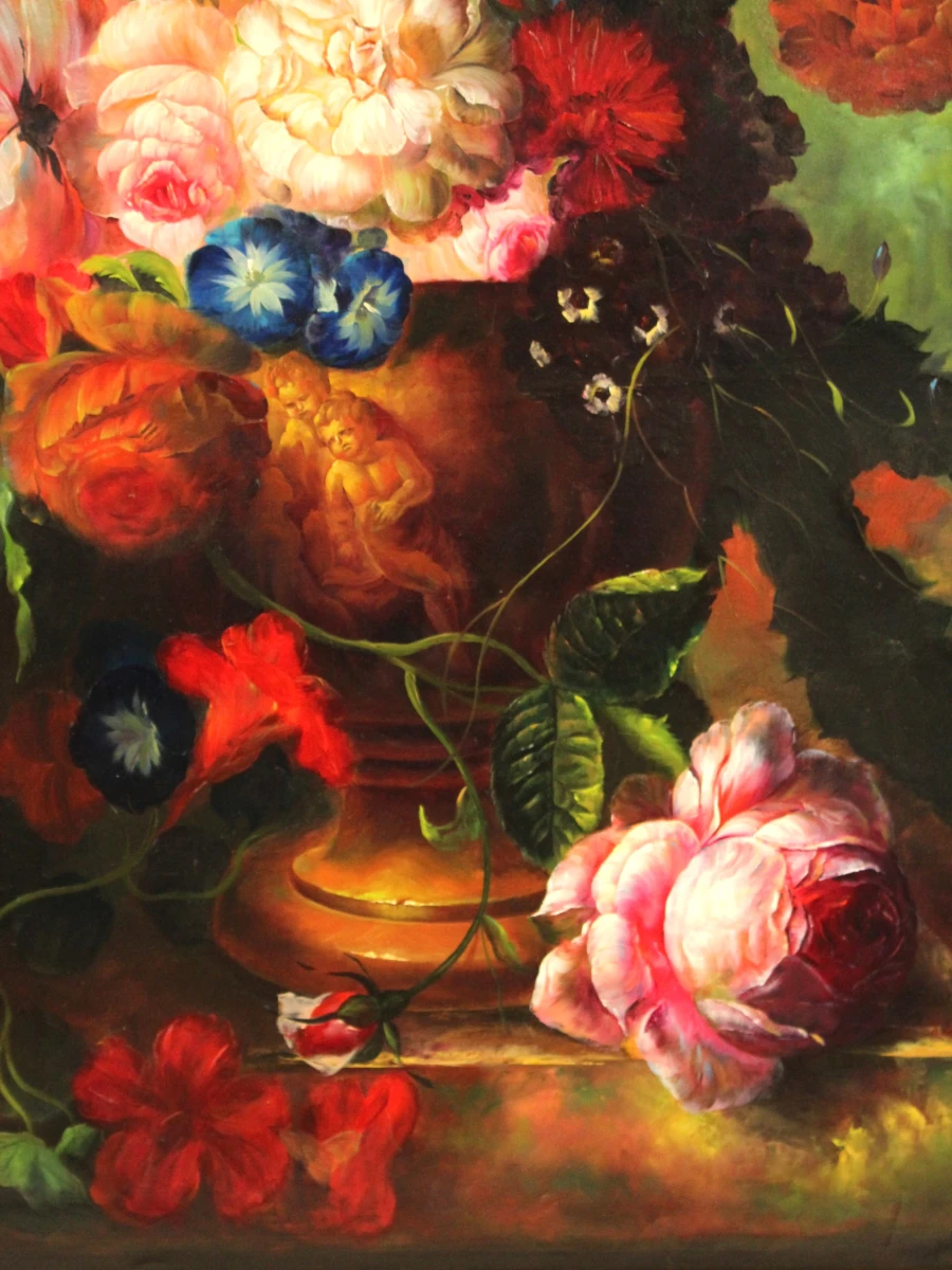 Kleurrijk handgeschilderd bloemstilleven - olie op doek - 90 x 60 cm - foto 5