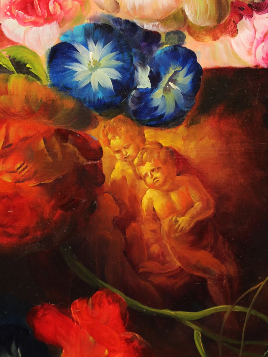 Kleurrijk handgeschilderd bloemstilleven - olie op doek - 90 x 60 cm - foto 7