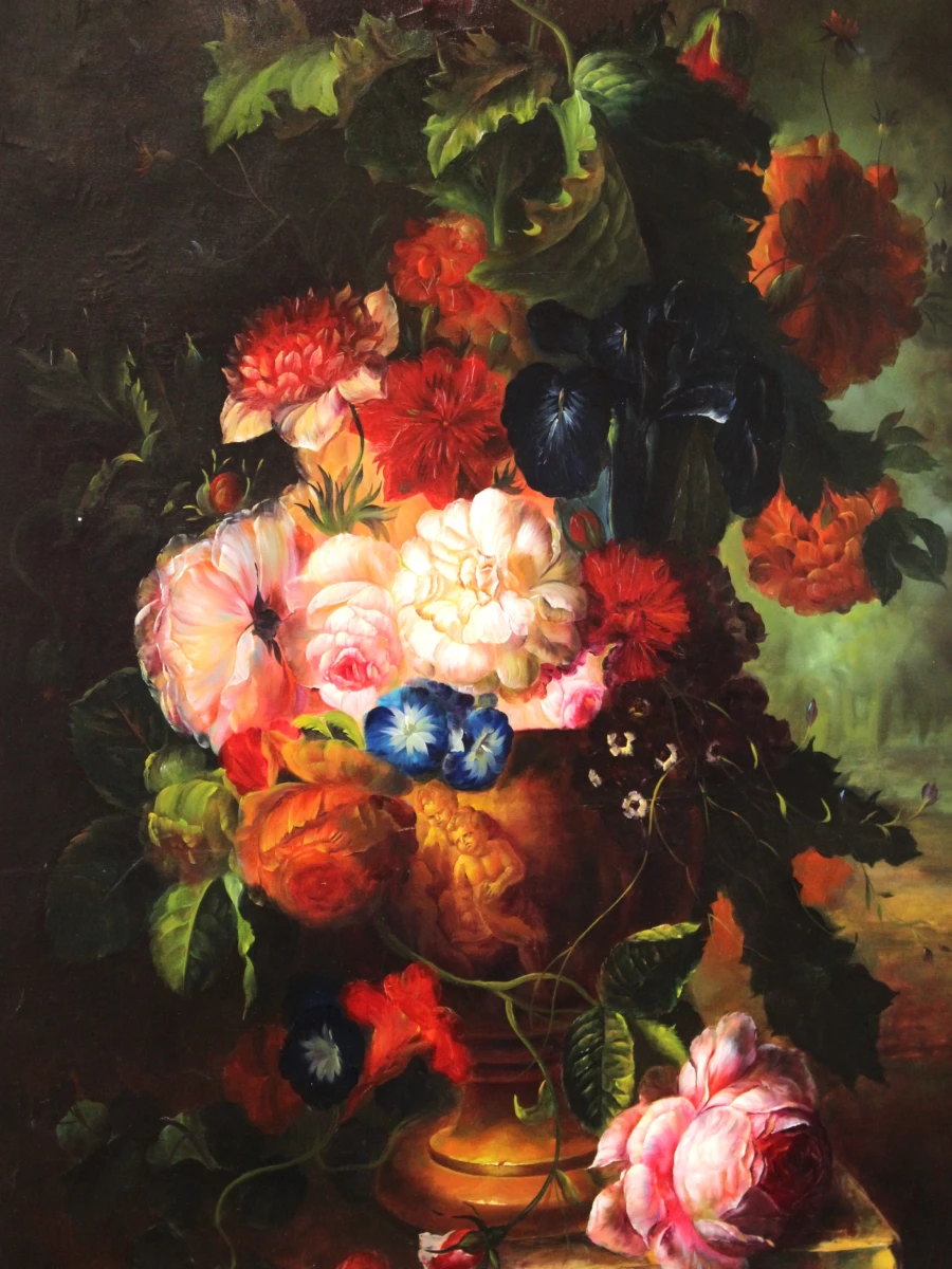 Kleurrijk handgeschilderd bloemstilleven - olie op doek - 90 x 60 cm - foto 9