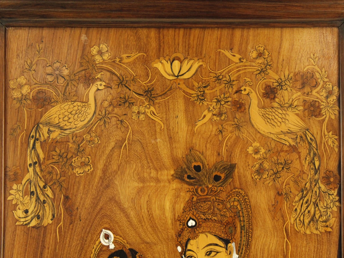 Radha & Krishna Ingelegd Indisch Houten Wandpaneel - foto 5