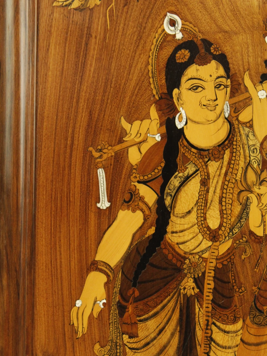 Radha & Krishna Ingelegd Indisch Houten Wandpaneel - foto 6