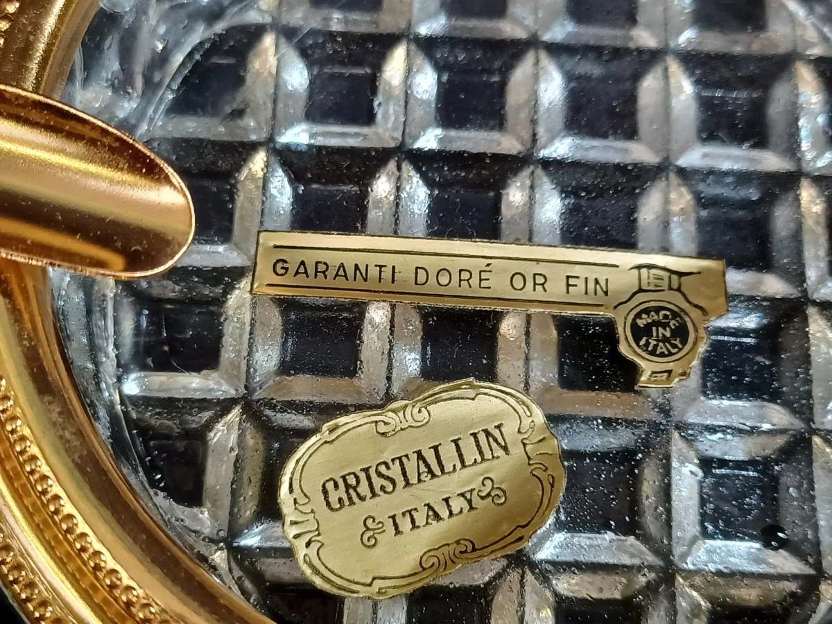 Vintage set van drie kristallen asbakken met verguld montuur waaronder een exemplaar gemerkt Cristallin Italy - foto 11