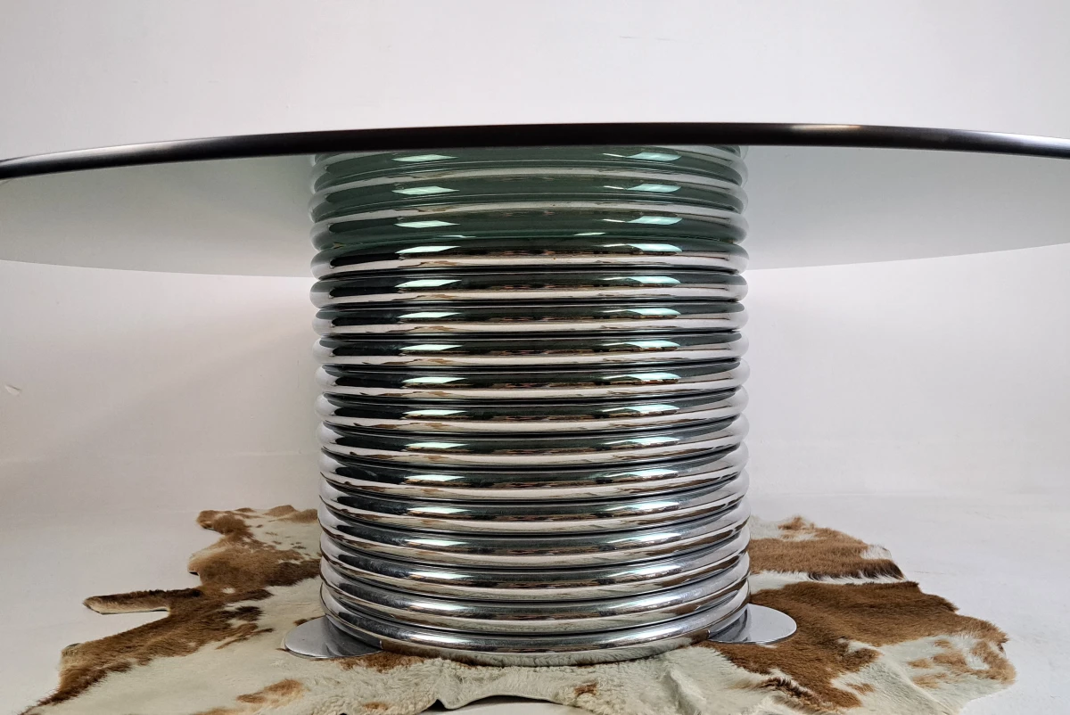 Ronde glazen tafel met chromen metalen voet - foto 2