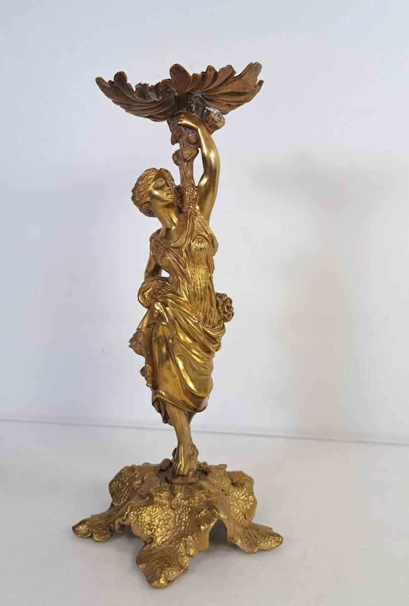 Gouden kaarsenhouder met vrouwelijk figuur - foto 5