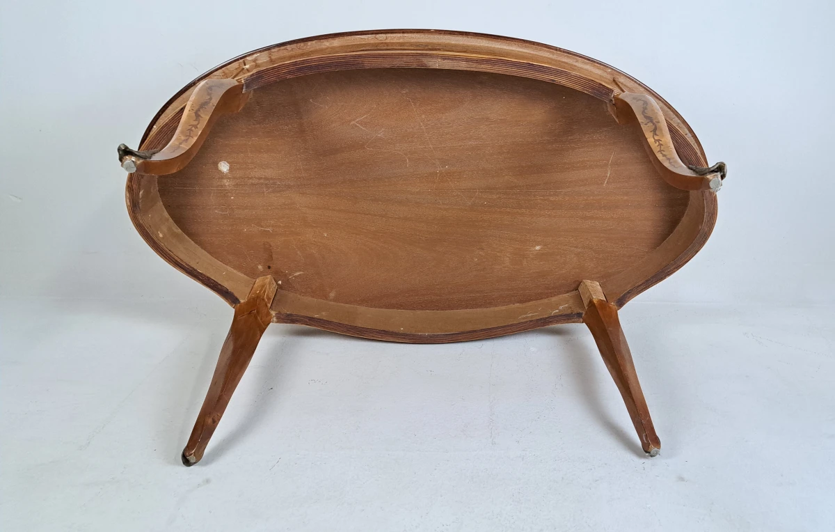 Ovale houten salontafel met bloemeninleg - foto 7