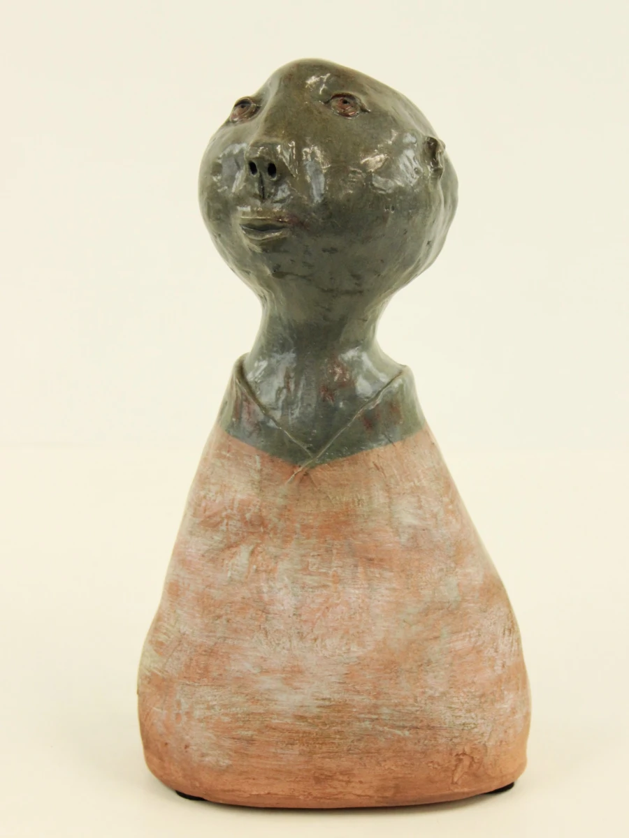 Charmant terracotta beeld - dromerige figuur in zalm en groen/grijs - 40,5 cm - foto 2