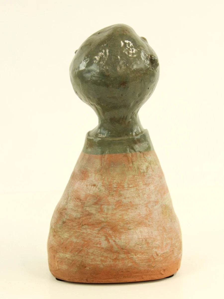 Charmant terracotta beeld - dromerige figuur in zalm en groen/grijs - 40,5 cm - foto 3