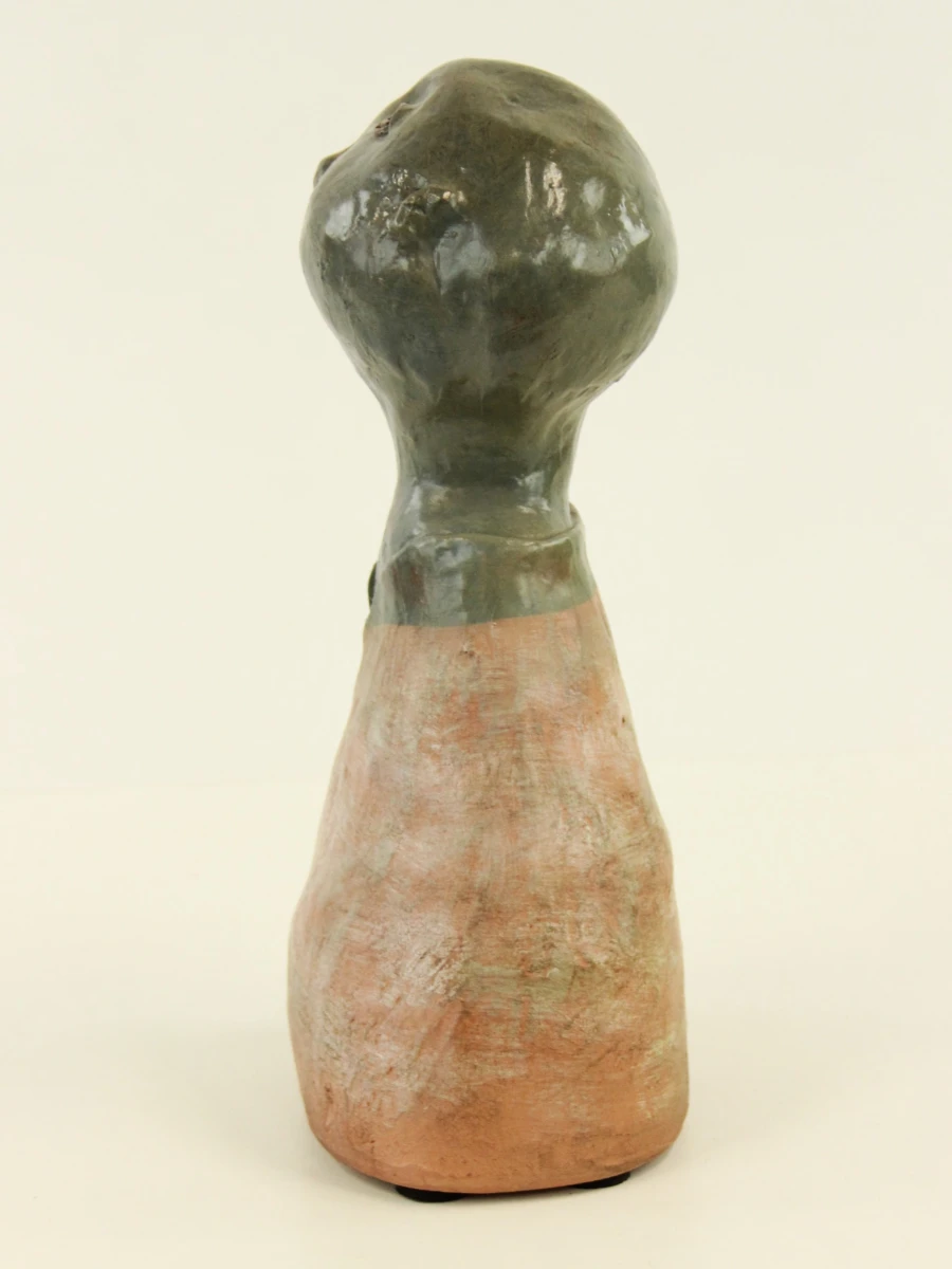 Charmant terracotta beeld - dromerige figuur in zalm en groen/grijs - 40,5 cm - foto 4