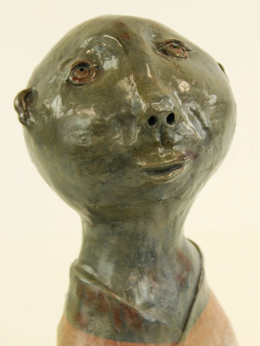 Charmant terracotta beeld - dromerige figuur in zalm en groen/grijs - 40,5 cm - foto 5