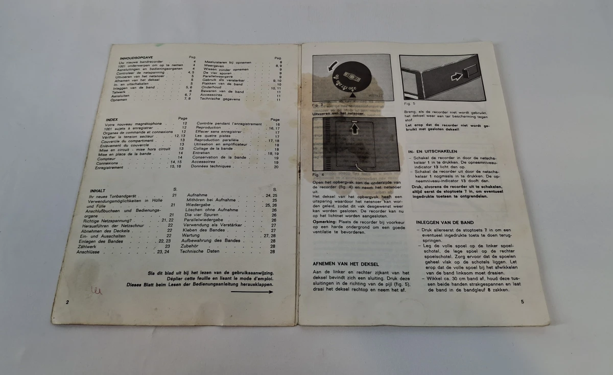 Vintage Philips 4307 viersporen bandrecorder met handleiding - foto 7