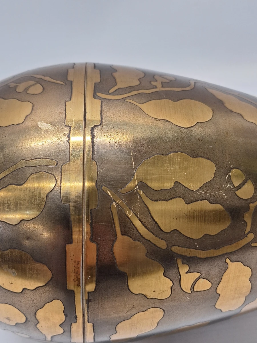 Belgische Art Deco dinanderie vaas met eikenbladeren, gegraveerde signatuur Majan - foto 7