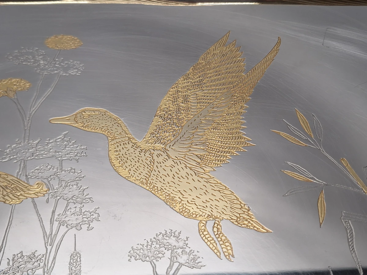 Elegant Gioiel dienblad met vliegende eenden, Inox 18/10 en 24-karaats gouden details - foto 7