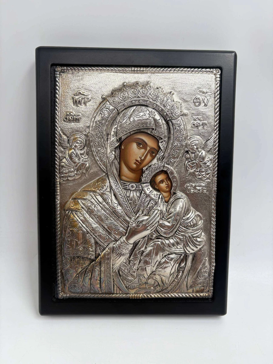 Set van Twee Byzantijnse Iconen – Griekse Zilveren Riza (950) op Houten Paneel - foto 5