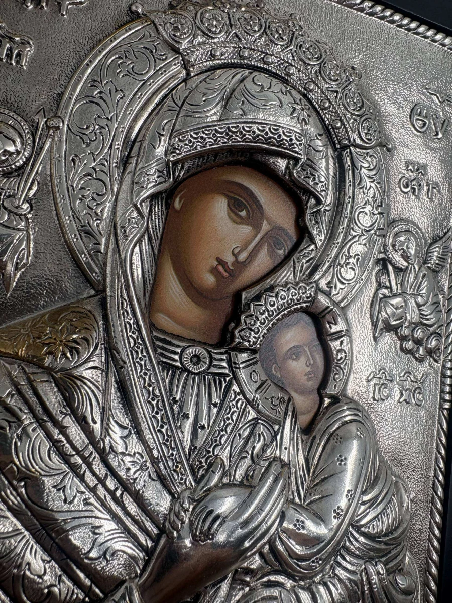Set van Twee Byzantijnse Iconen – Griekse Zilveren Riza (950) op Houten Paneel - foto 8