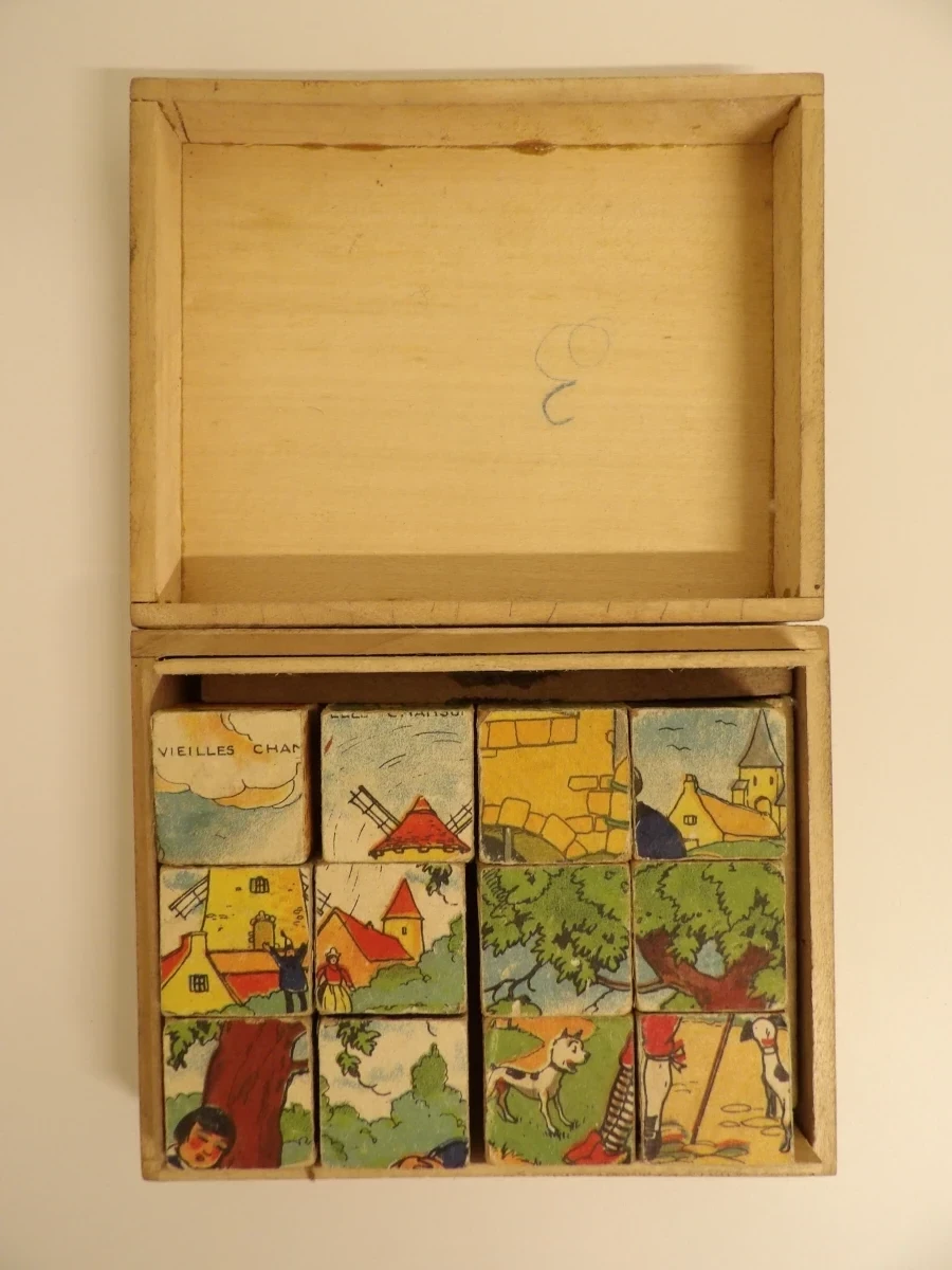 2 sets vintage blokkenpuzzels: Babar ORTF (1968) + Vieilles Chansons de France. - foto 8