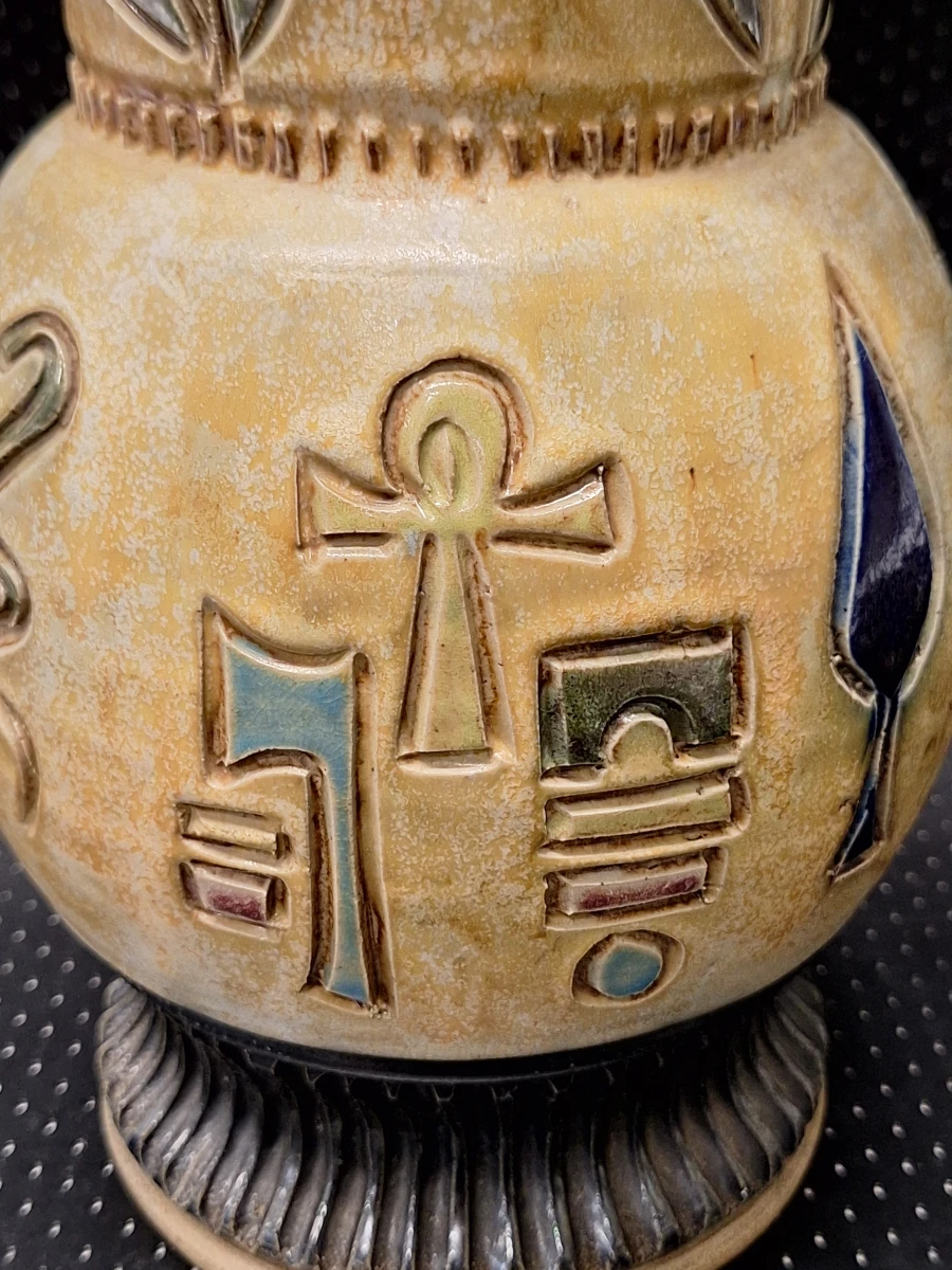 Belgische Art Deco steengoed vaas van Roger Guerin in de Egyptian Revival-stijl - foto 9