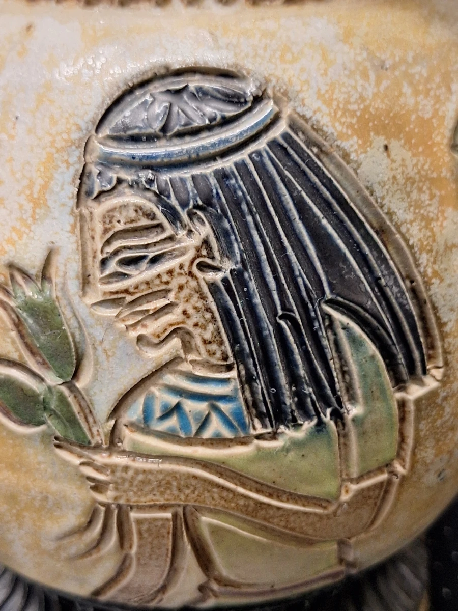 Belgische Art Deco steengoed vaas van Roger Guerin in de Egyptian Revival-stijl - foto 7