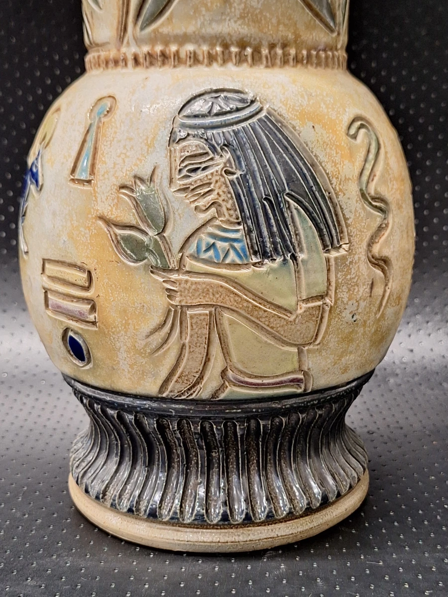 Belgische Art Deco steengoed vaas van Roger Guerin in de Egyptian Revival-stijl - foto 5