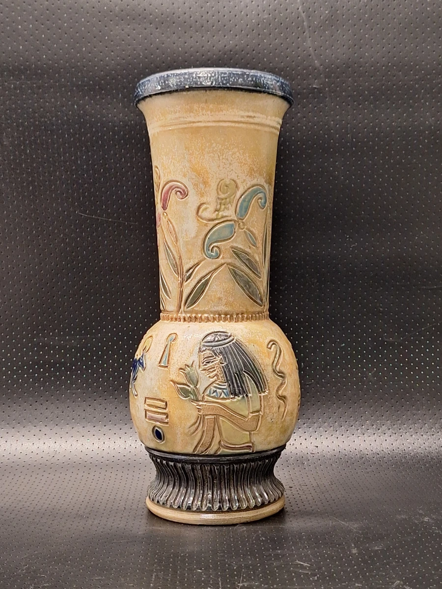 Belgische Art Deco steengoed vaas van Roger Guerin in de Egyptian Revival-stijl - foto 2