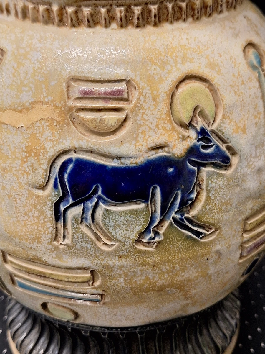 Belgische Art Deco steengoed vaas van Roger Guerin in de Egyptian Revival-stijl - foto 8