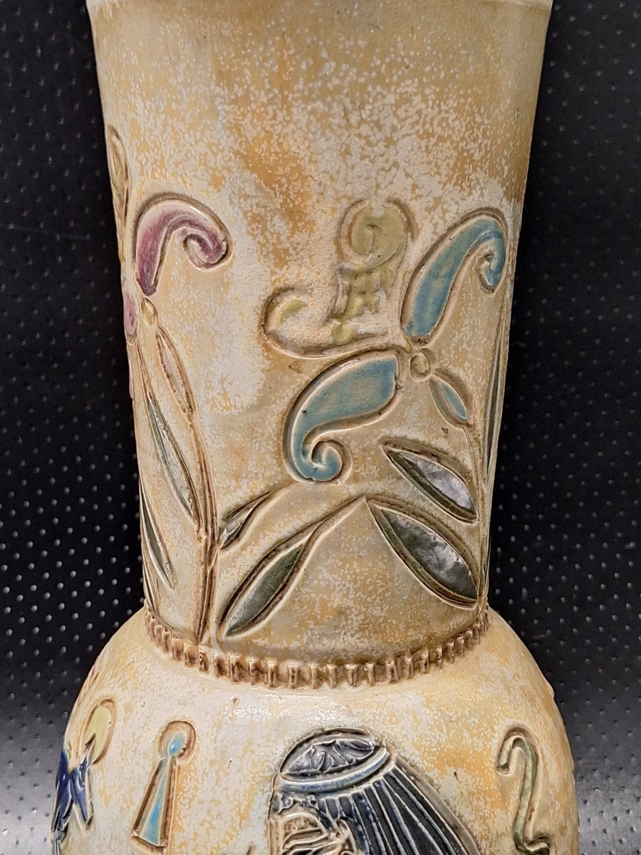Belgische Art Deco steengoed vaas van Roger Guerin in de Egyptian Revival-stijl - foto 4