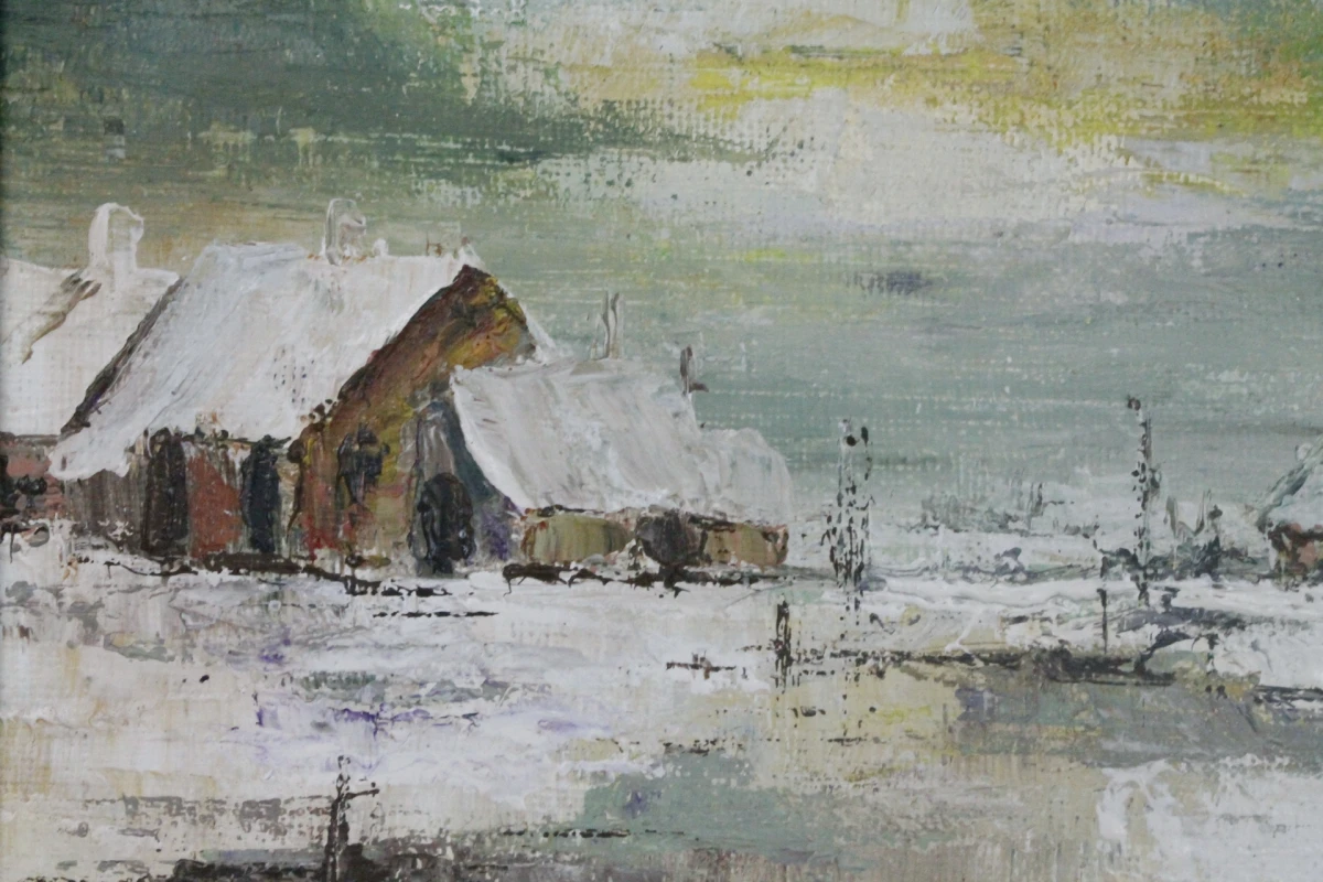 Olieverfschilderij van een sfeervol winterlandschap - foto 3