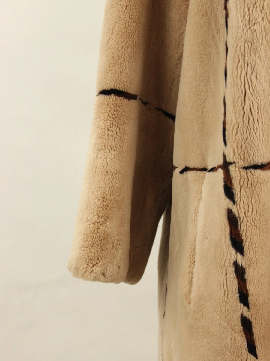 ZUKI - Exclusieve Canadese faux fur mantel - beige met bruine details - made in Canada - foto 4