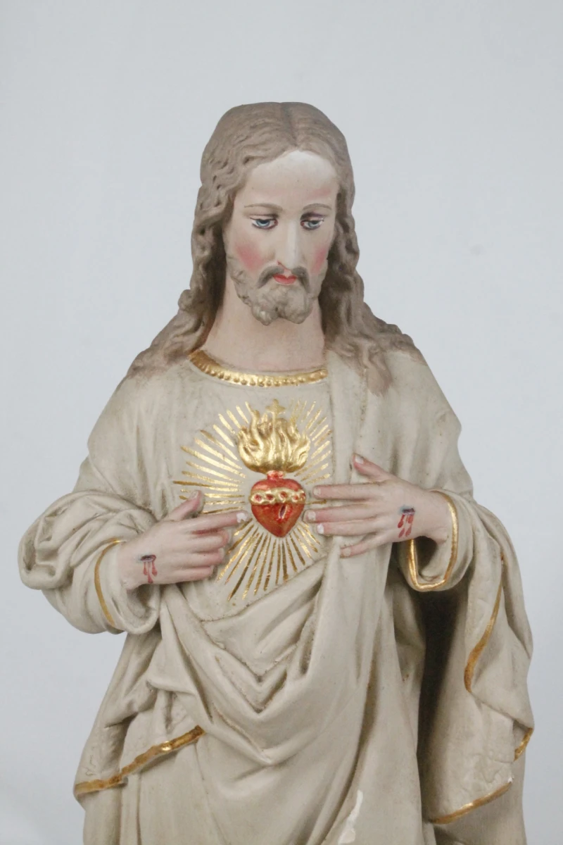 Antiek gipsen beeld: Heilig Hart van Jezus - foto 6