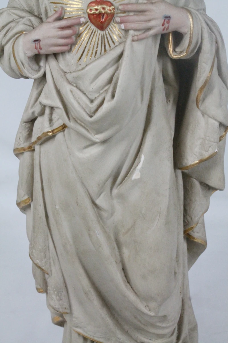 Antiek gipsen beeld: Heilig Hart van Jezus - foto 5
