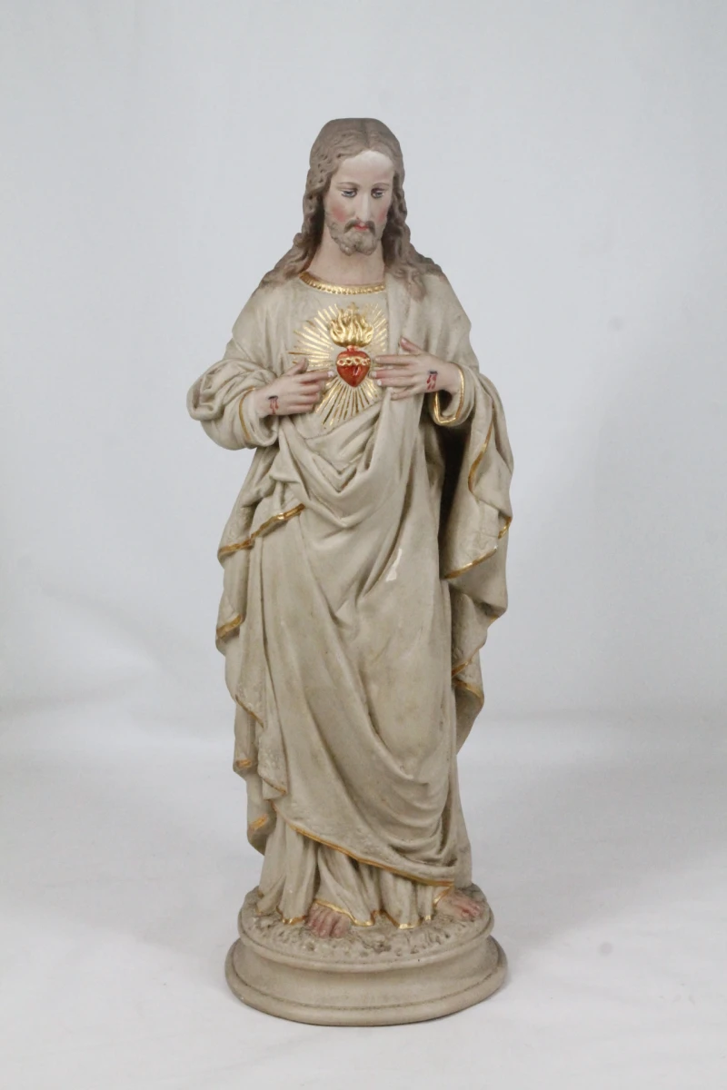 Antiek gipsen beeld: Heilig Hart van Jezus - foto 2