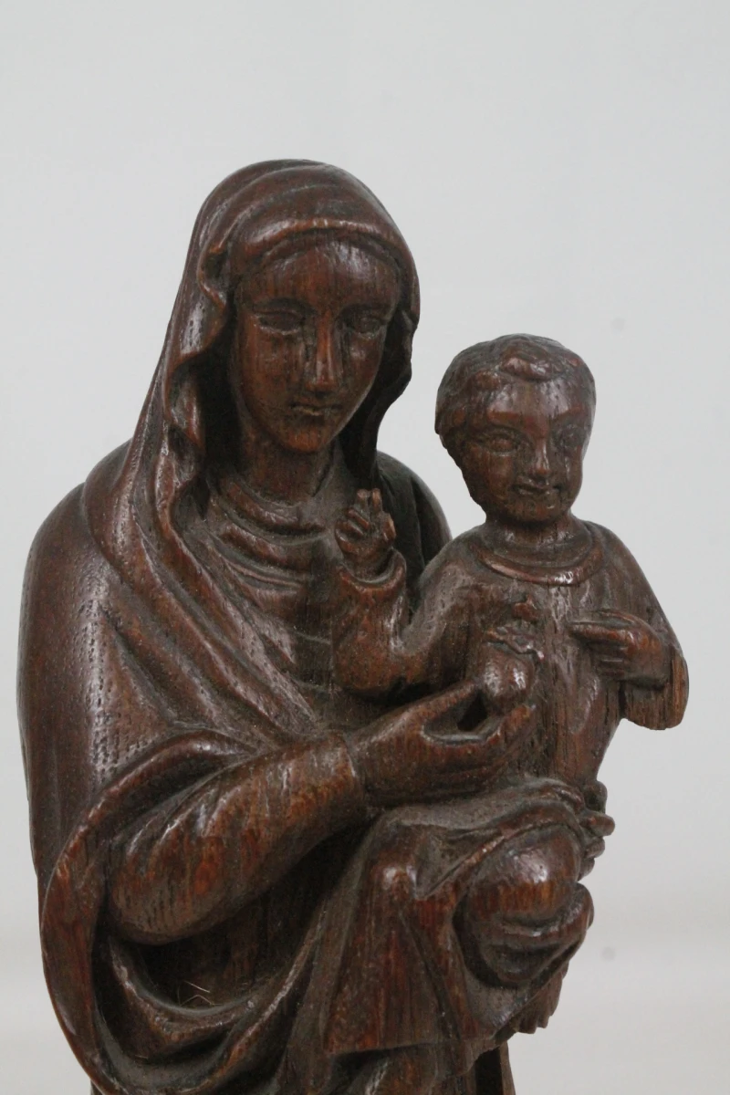 Antiek houten beeld: Maria met kindje Jezus - foto 6