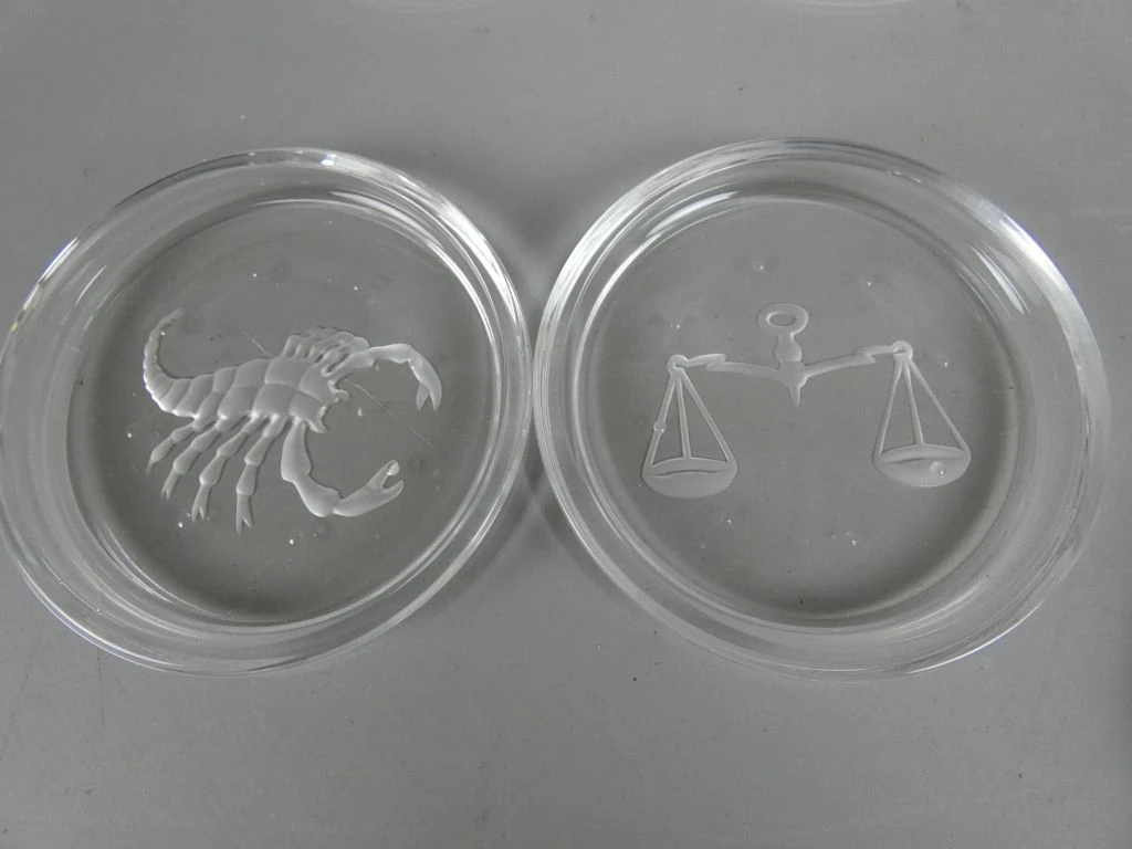 Set van 11 glazen onderzetters met dieren- en sterrenbeeldmotieven Ø 9 cm - foto 3