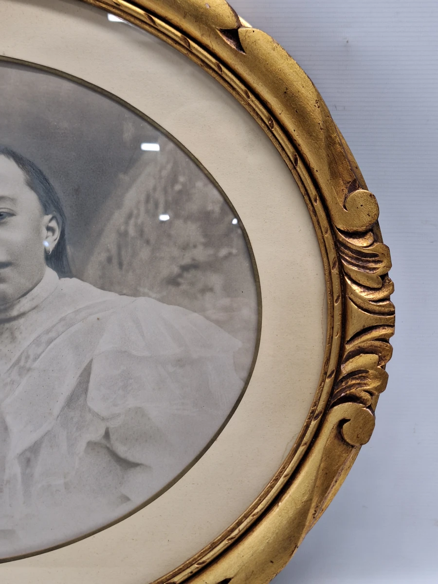 Antiek ovaal kinderportret / vroeg-20e-eeuwse fotodruk in vergulde lijst (ca. 1900) - foto 6