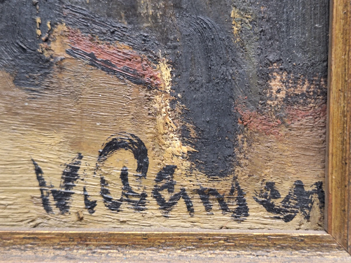 Olieverfschilderij "Dorpskermis" - expressief genrestuk op doek - W. Willemsen - foto 7