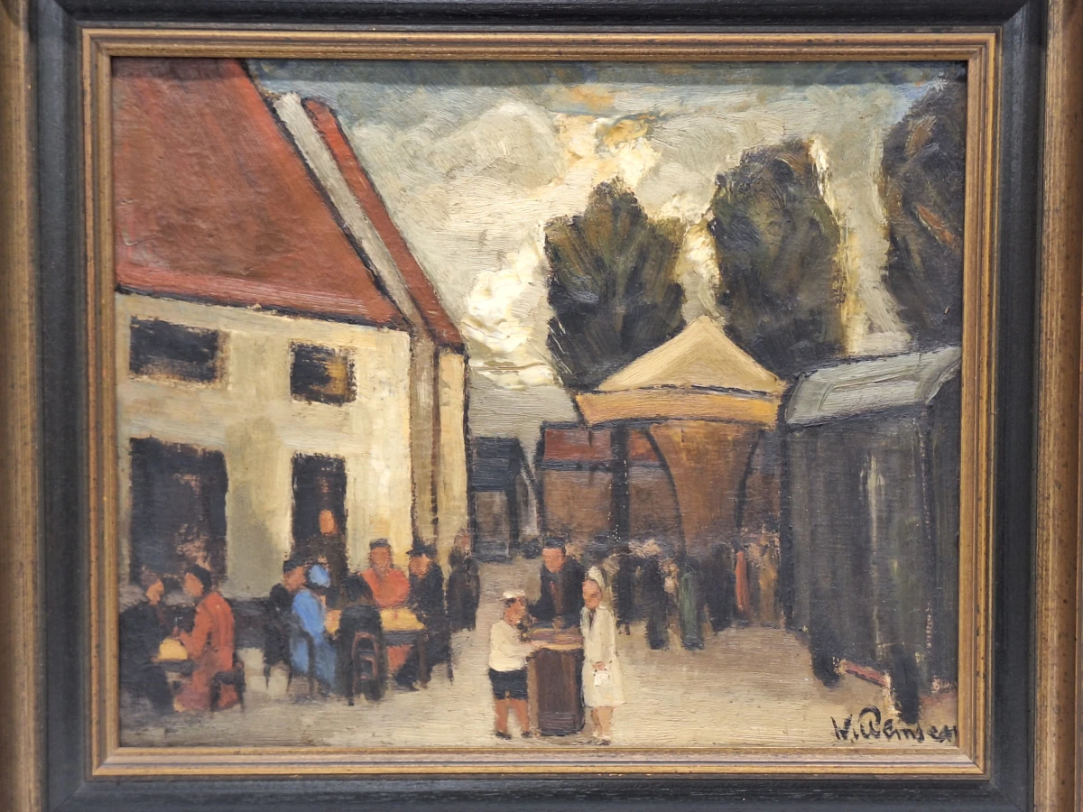 Olieverfschilderij "Dorpskermis" - expressief genrestuk op doek - W. Willemsen - foto 2
