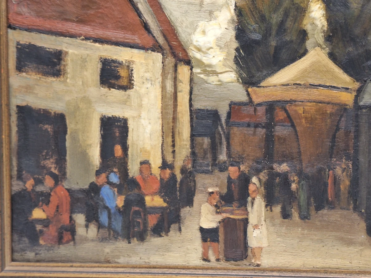 Olieverfschilderij "Dorpskermis" - expressief genrestuk op doek - W. Willemsen - foto 3
