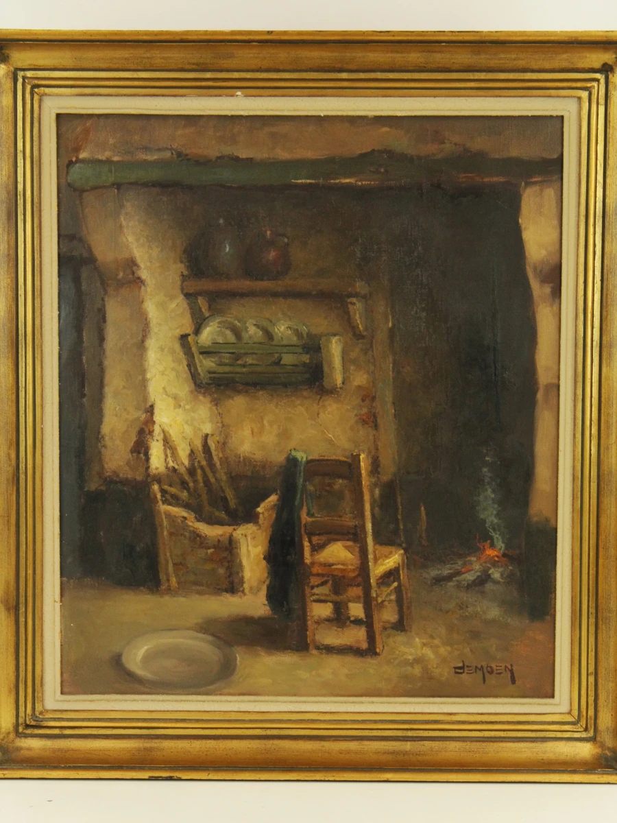 Albert Demoen (1916–1992) - Rustiek interieur met open haard - foto 2