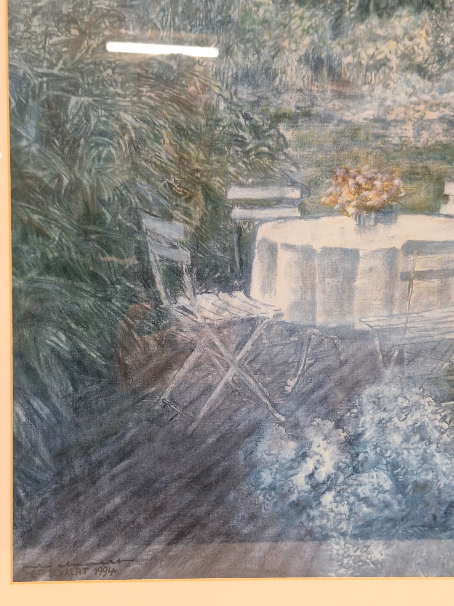 Sfeervol kunstwerk "Trafalgar / Tuinterras" door Piet Bekaert (1994) - impressionistisch tuintafereel - foto 6