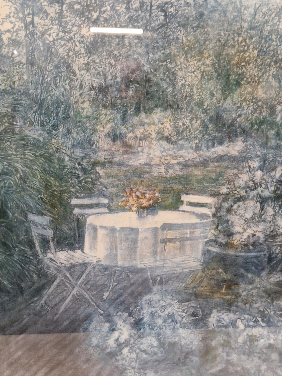 Sfeervol kunstwerk "Trafalgar / Tuinterras" door Piet Bekaert (1994) - impressionistisch tuintafereel - foto 3