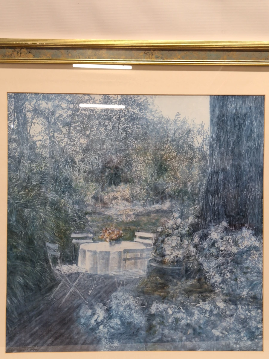 Sfeervol kunstwerk "Trafalgar / Tuinterras" door Piet Bekaert (1994) - impressionistisch tuintafereel - foto 2