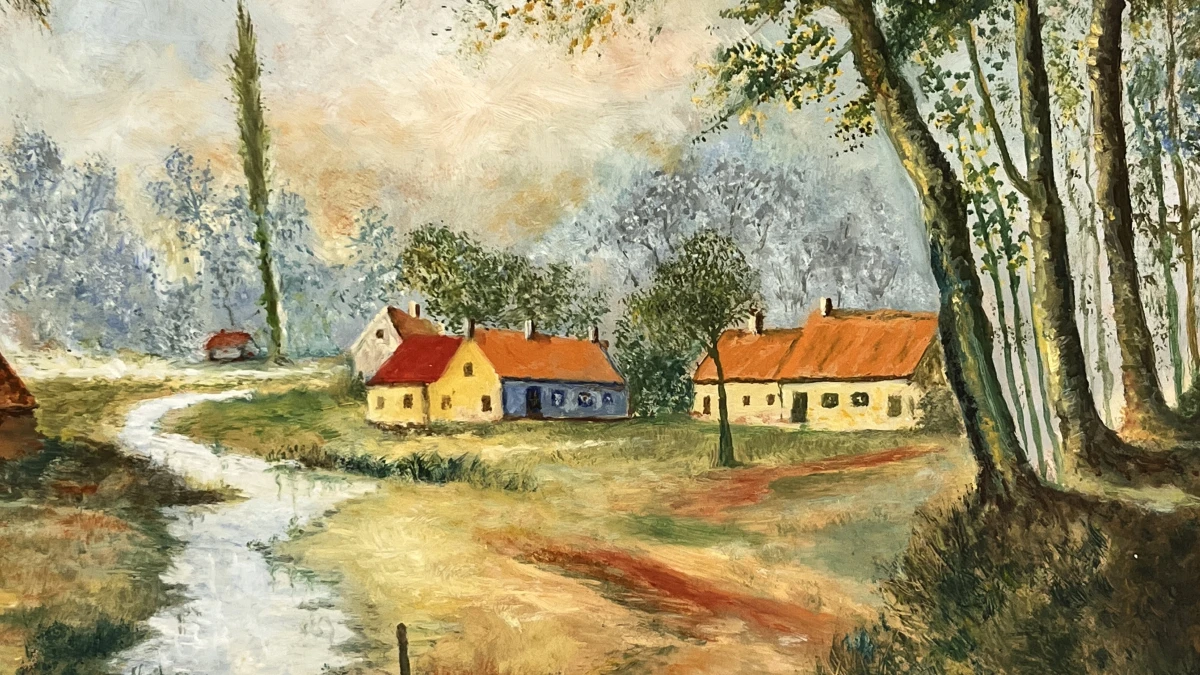 Origineel Olieverfschilderij "Landelijk Dorpsgezicht" gesigneerd Ars. Gheraert - foto 2